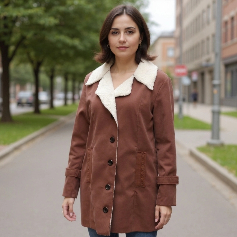 Vintage-Style Faux Suede Sherpa Lined "Penny Lane" Coat